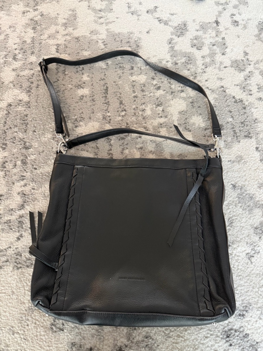Aimee Kestenberg Black Leather Braided-Trim Shoulder Bag